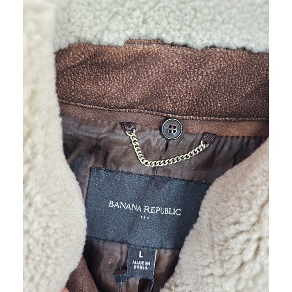 Banana Republic Leather Bomber Jacket Womens L Brown Shearling Collar - Picture 8 of 11